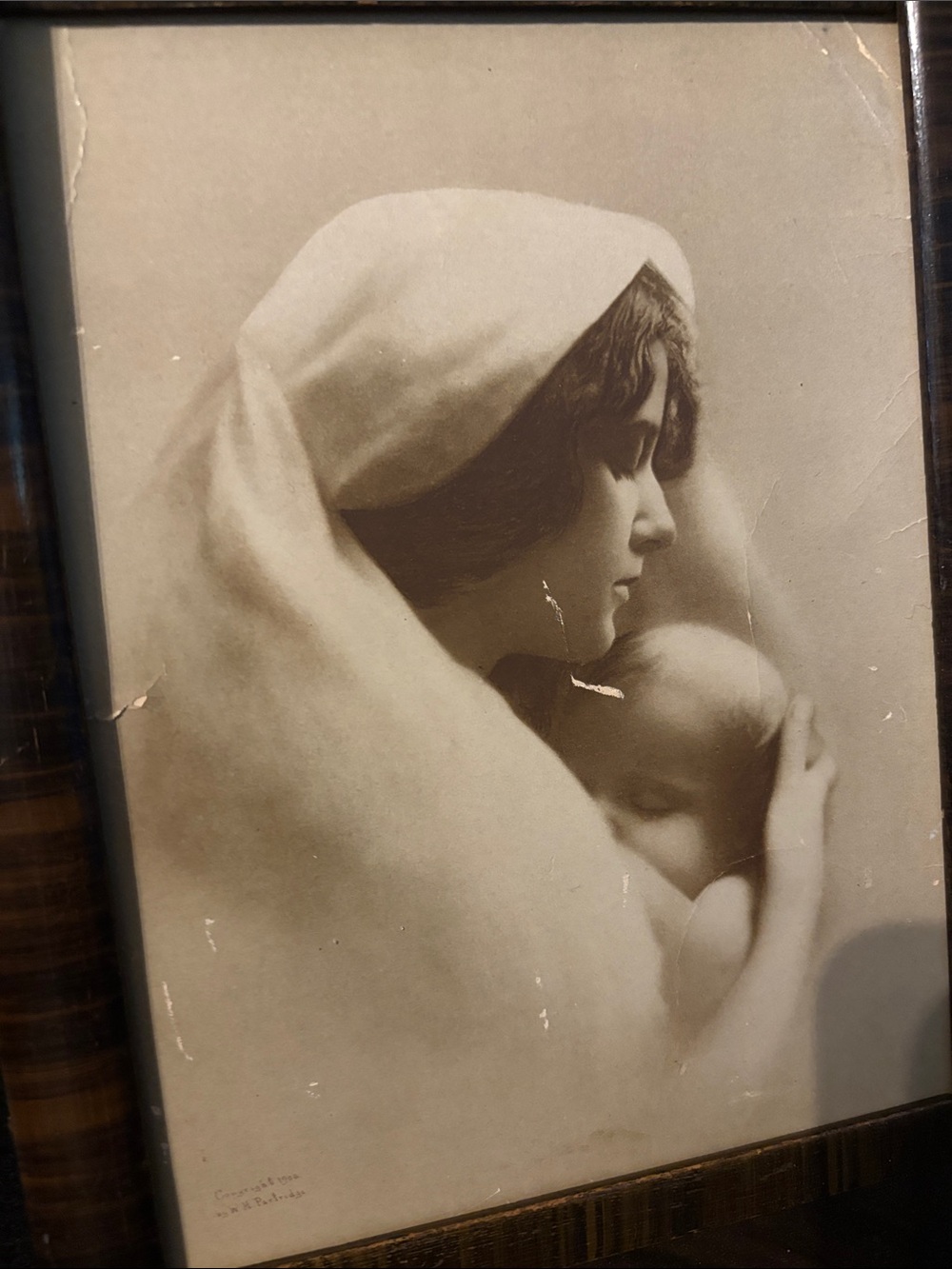 Antique 1900 Art Deco MADONNA MOTHER CHILD Print W H Partridge in Frame vintage - Picture 2 of 5